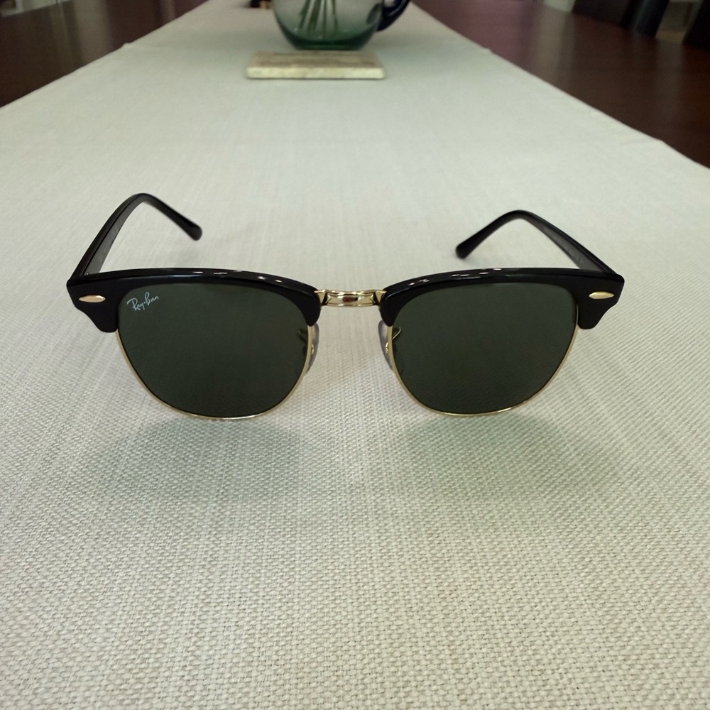 Ray-Ban Black Frame Sunglasses with Green Lenses